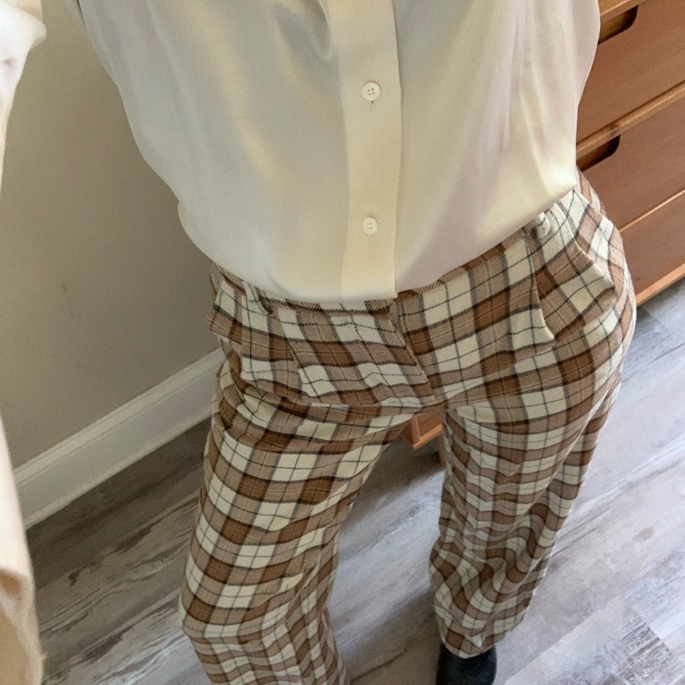 Brown and White Plaid Trousers